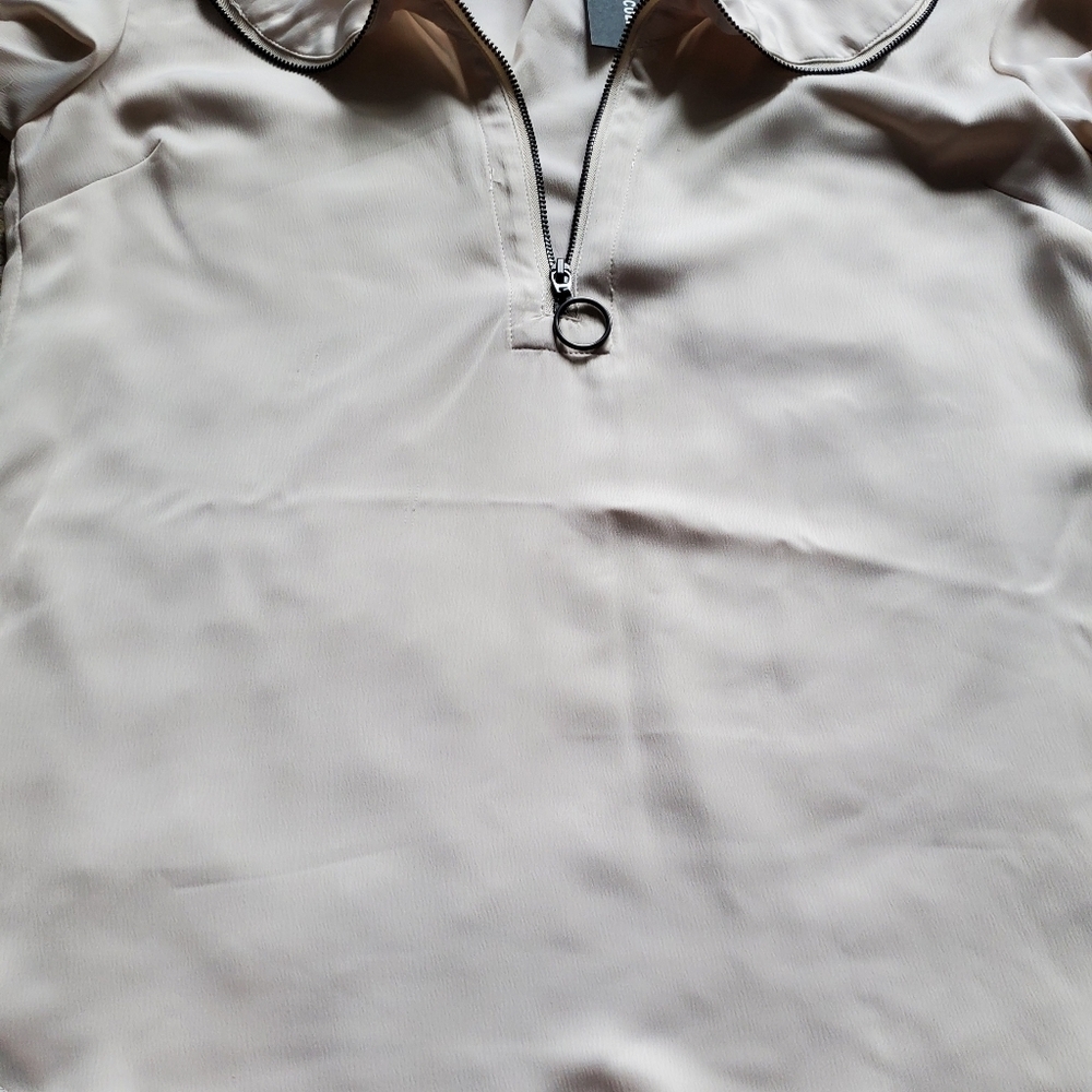 Kenneth Cole Blouse With Zip Flounce in Eggshell - Picture 8 of 14